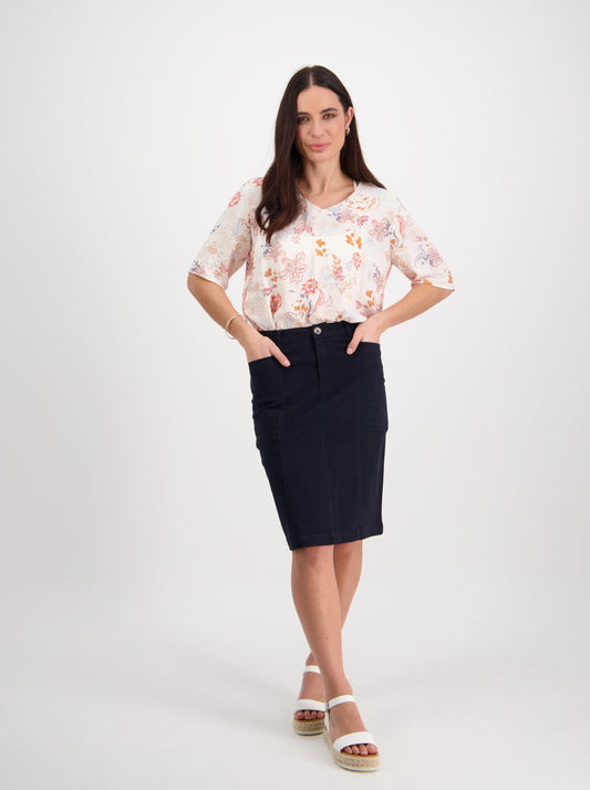 Cotton Drill Skirt with Back Vent - Navy