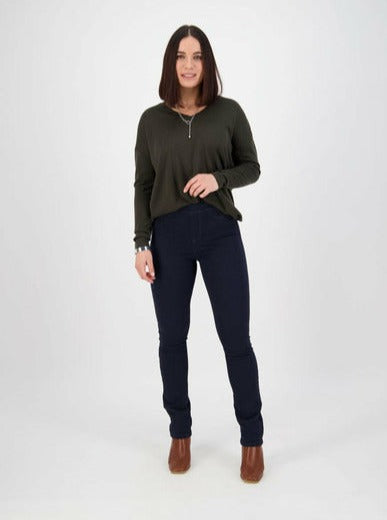 Slim Leg Full Length Knit Denim Pull On Pants