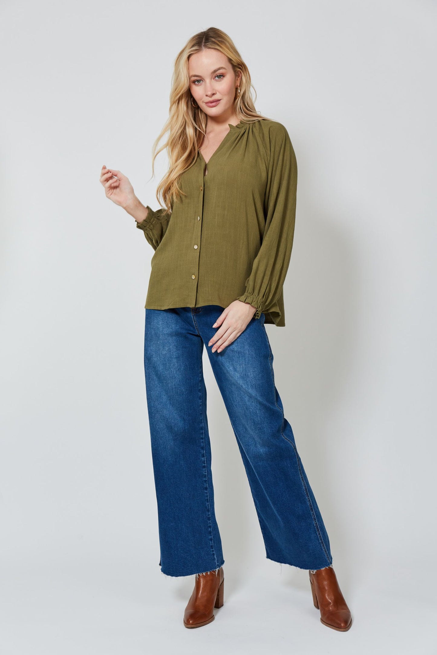 Vera Pleat Blouse - Evergreen