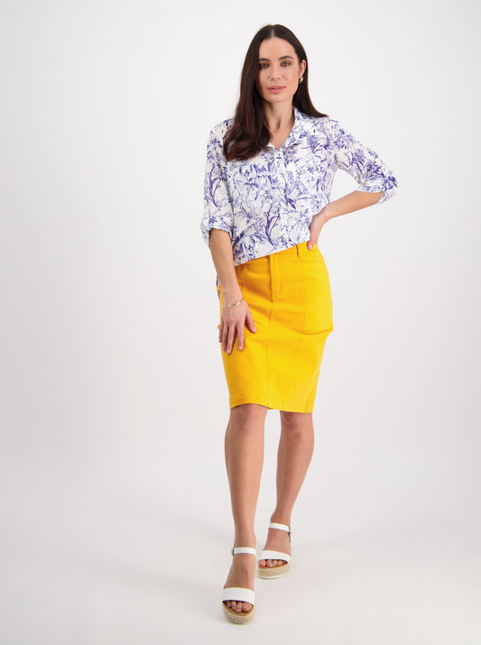 Cotton Drill Skirt with Back Vent - Mango