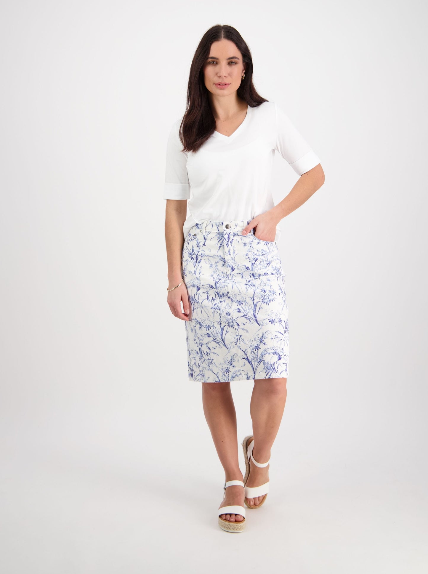 Denim Skirt with Back Vent - Porcelain