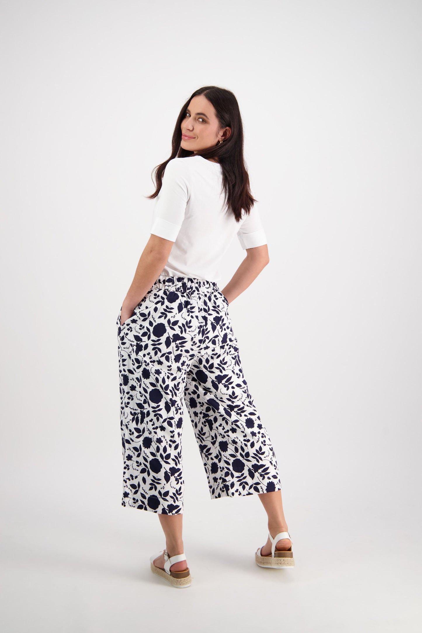 Wide Leg Pull On Drapey Pant - Botanical