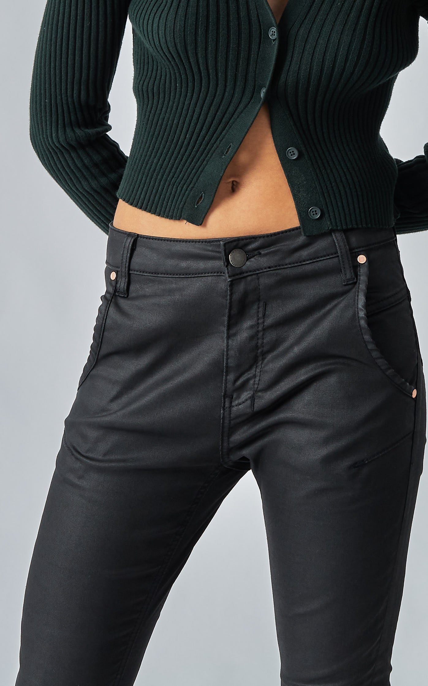 Coated Cuffed Jeans - Coated Black