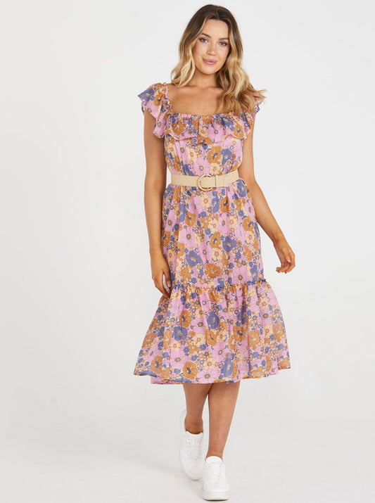 Isla Ruffle Midi Dress - Retro Floral