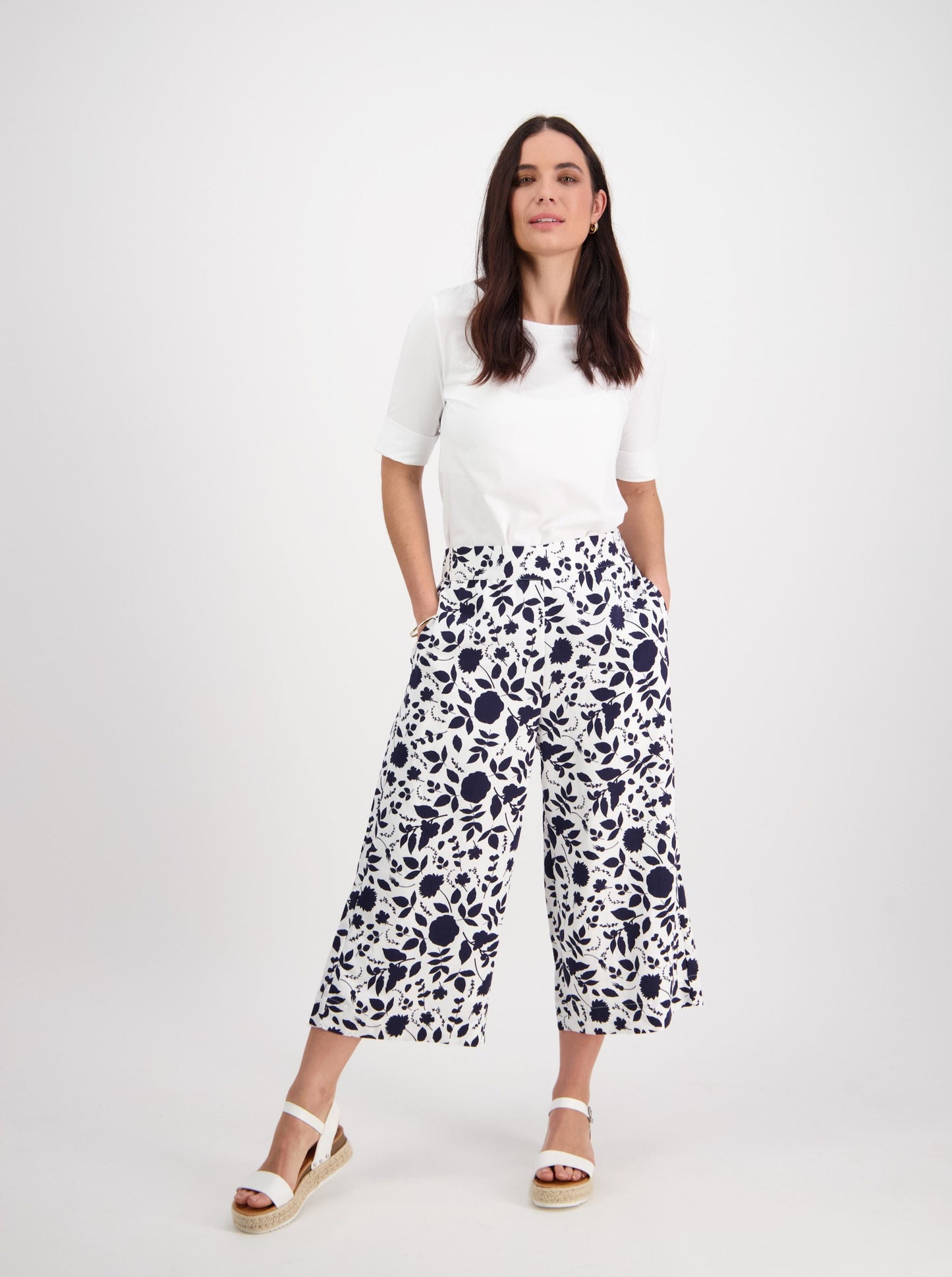 Wide Leg Pull On Drapey Pant - Botanical