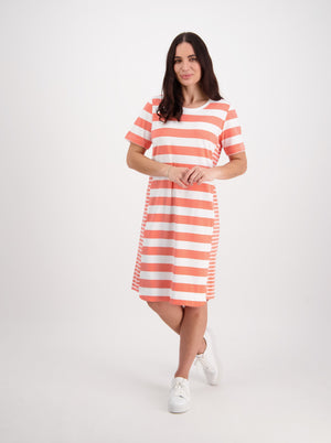 Short Sleeve Dress with Side Panel - Coral