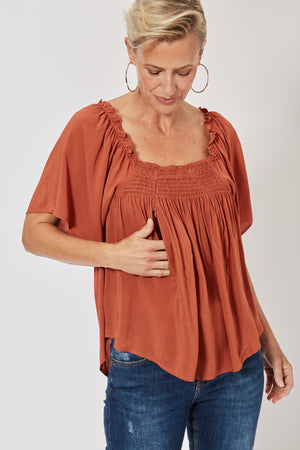 Saba Flutter Top - Rust