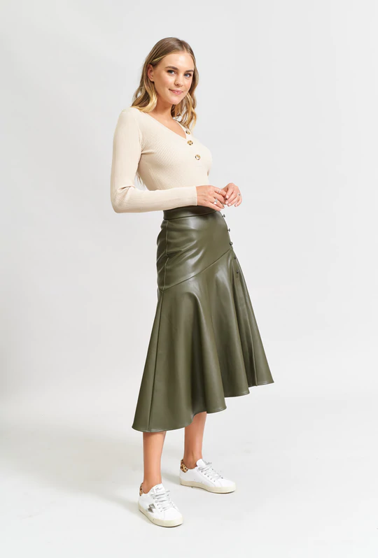 Ello Faux Leather Skirt - Green