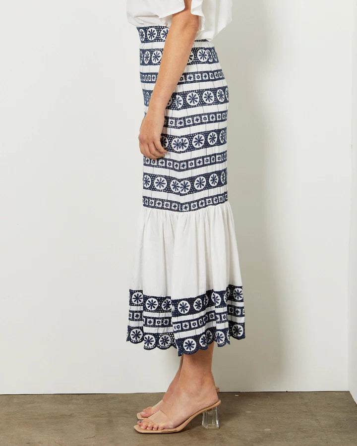 Our Love Embroidered Skirt - White & Blue