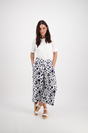 Wide Leg Pull On Drapey Pant - Botanical