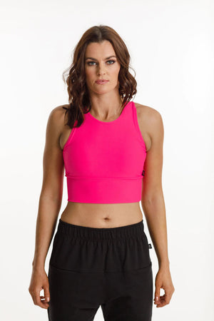 TANK BRA - Neon Pink with White Rose Centre Back