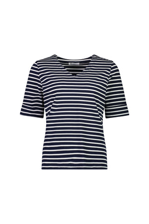 V Neck Top - Navy/White Stripe