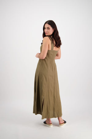 Sleeveless Dress with Wide Straps - Khaki