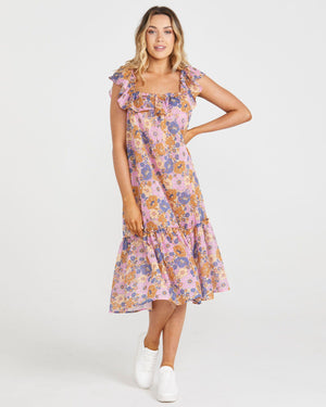 Isla Ruffle Midi Dress - Retro Floral