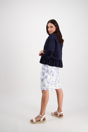 Frill Trim Denim Jacket - Navy