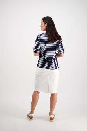 V Neck Top - Navy/White Stripe