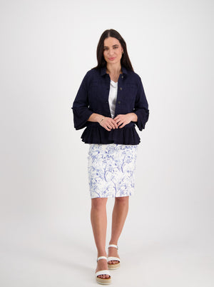 Frill Trim Denim Jacket - Navy