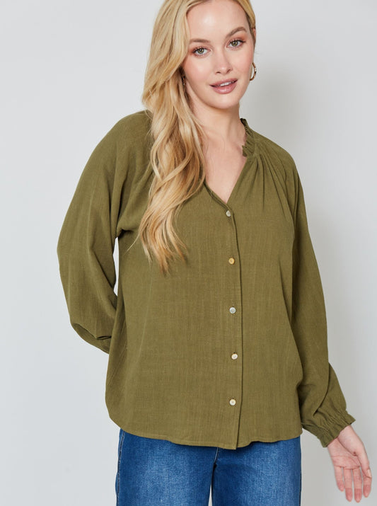 Vera Pleat Blouse - Evergreen