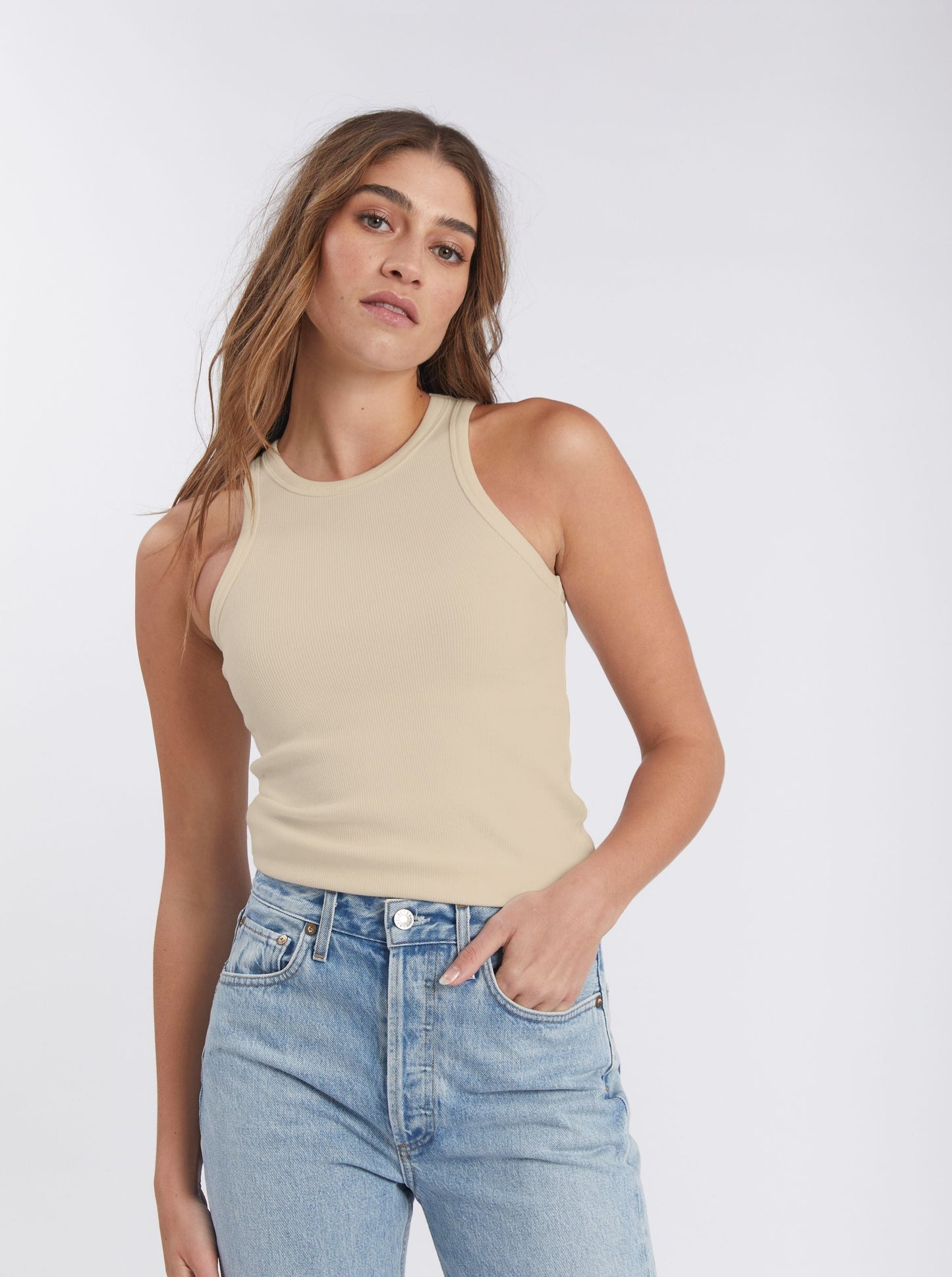 Giselle Ribbed Tank - Hummus