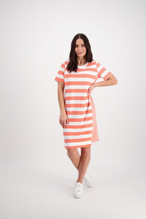 Short Sleeve Dress with Side Panel - Coral